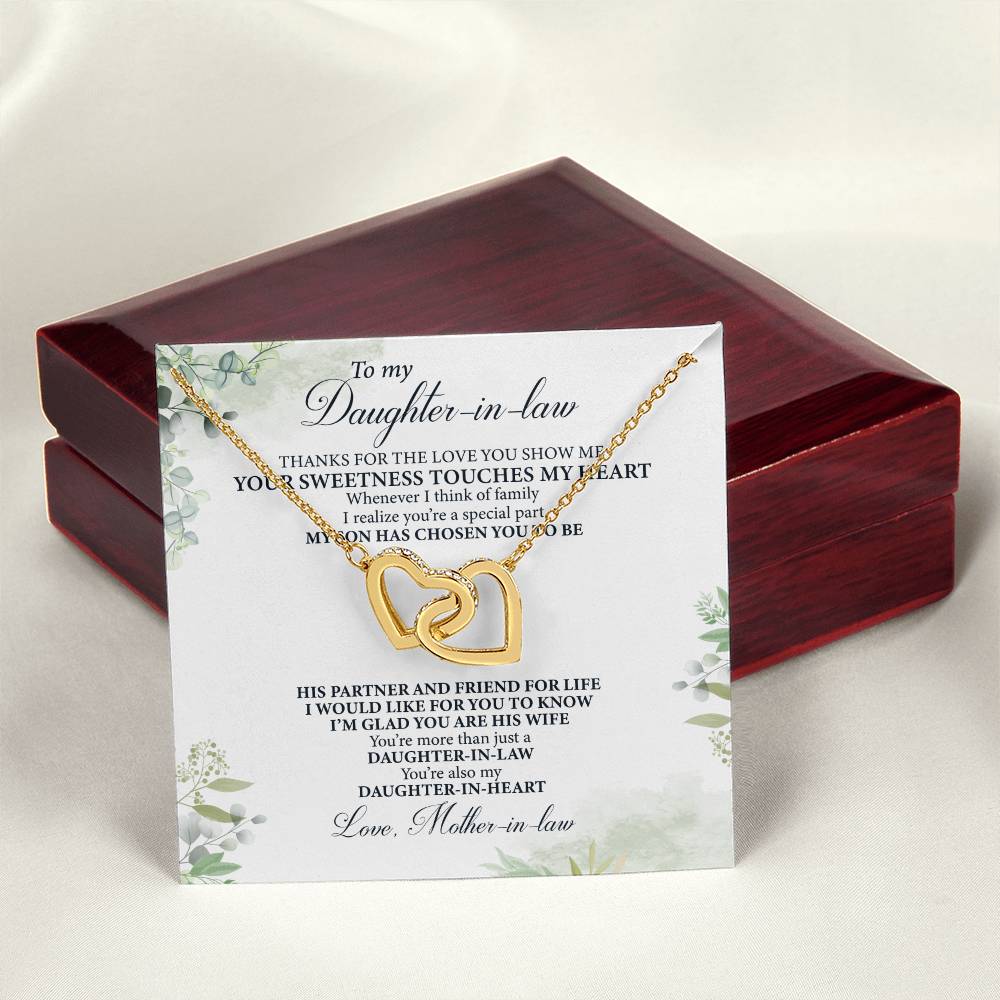 To My Daughter-In-Law- Perfect Gift From Mother-In-Law Interlocking Hearts Necklace