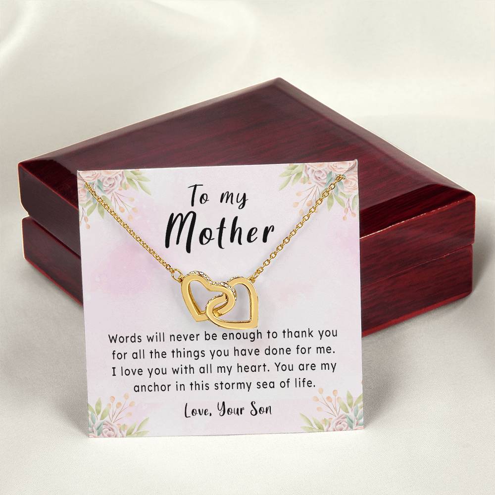 Mother'S Day Gift Necklace From Son On Interlocking Hearts Necklace