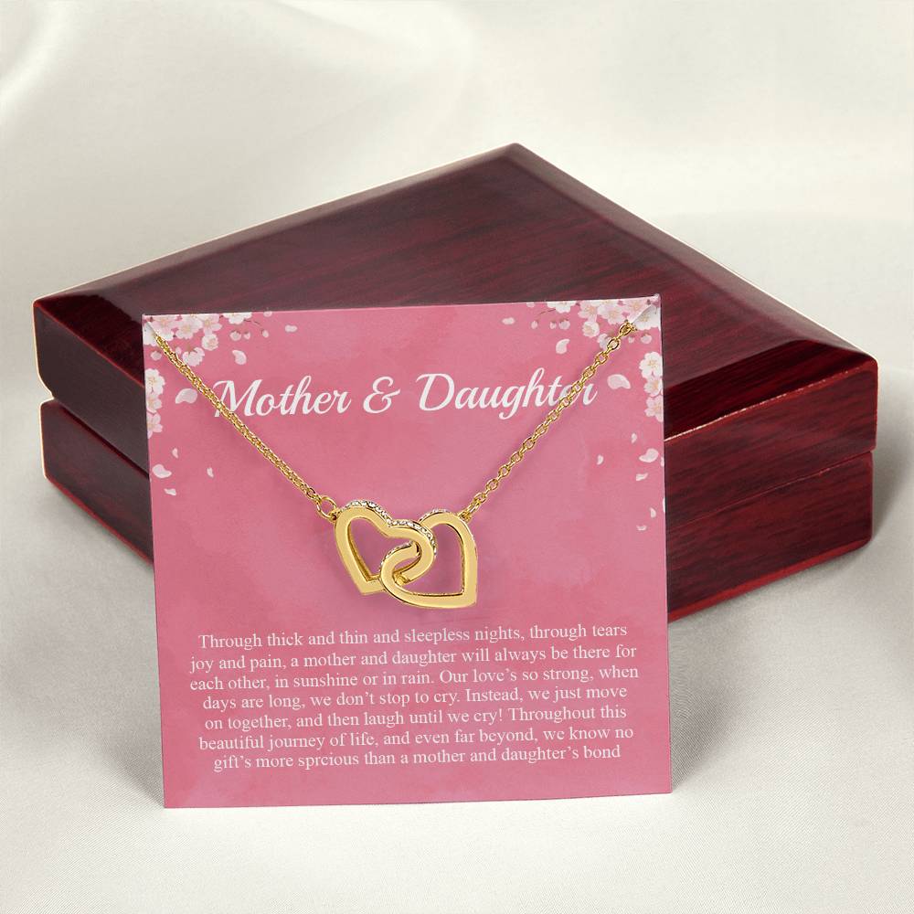 Mother Daughter Through Thick And Thin And Sleepless Nights Through Tears Joy And Pain Interlocking Hearts Necklace
