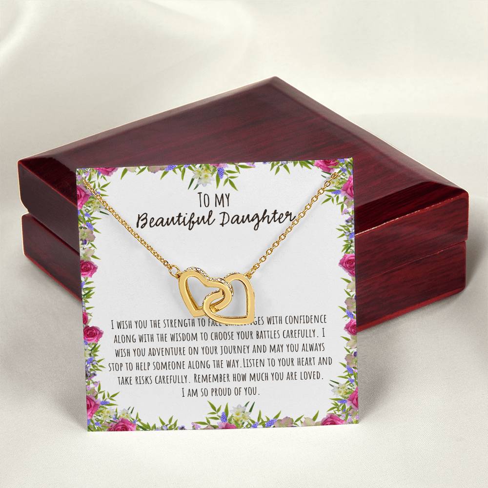 To My Beautiful Daughter I Wish You The Strength - Floral Interlocking Hearts Necklace