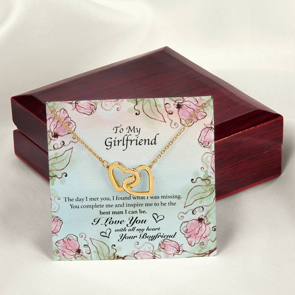 To My Girlfriend - You Complete Me - Hearts Necklace Interlocking Hearts Necklace