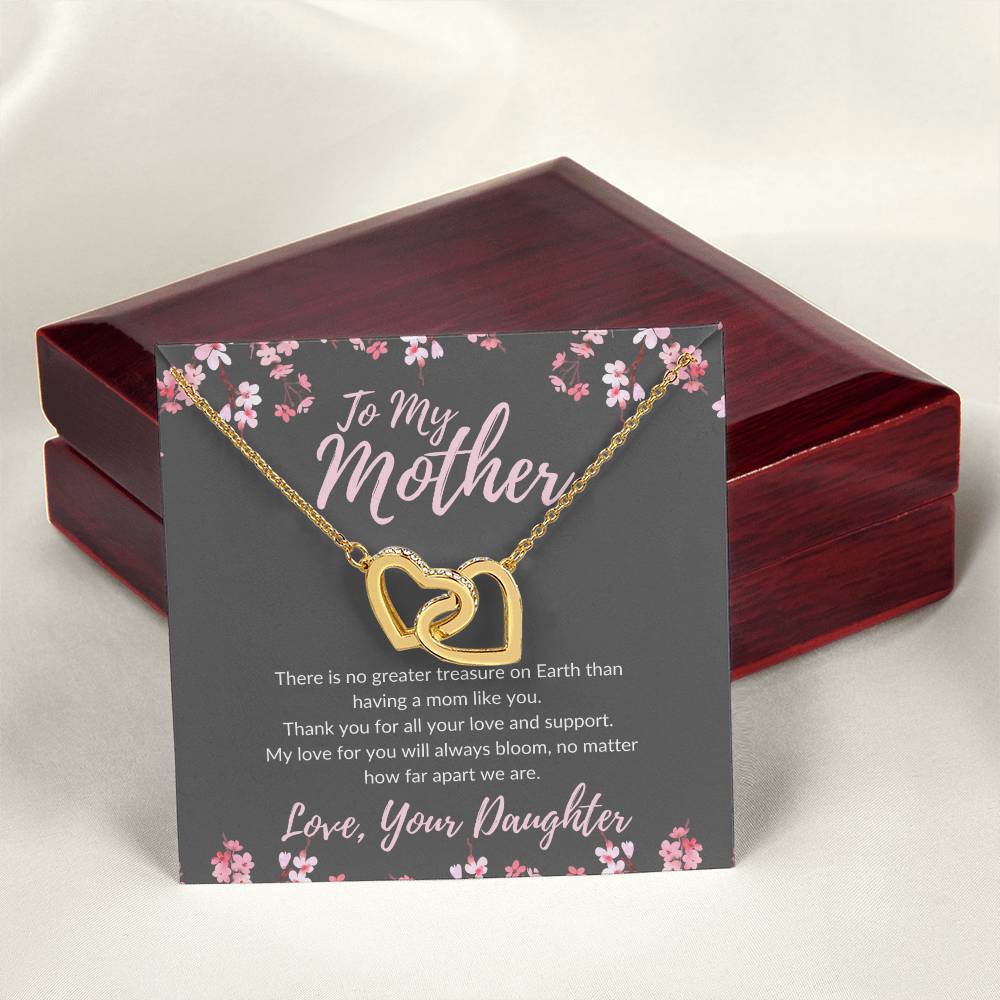 To My Mother - No Matter How Far Love Will Bloom - Necklace Interlocking Hearts Necklace