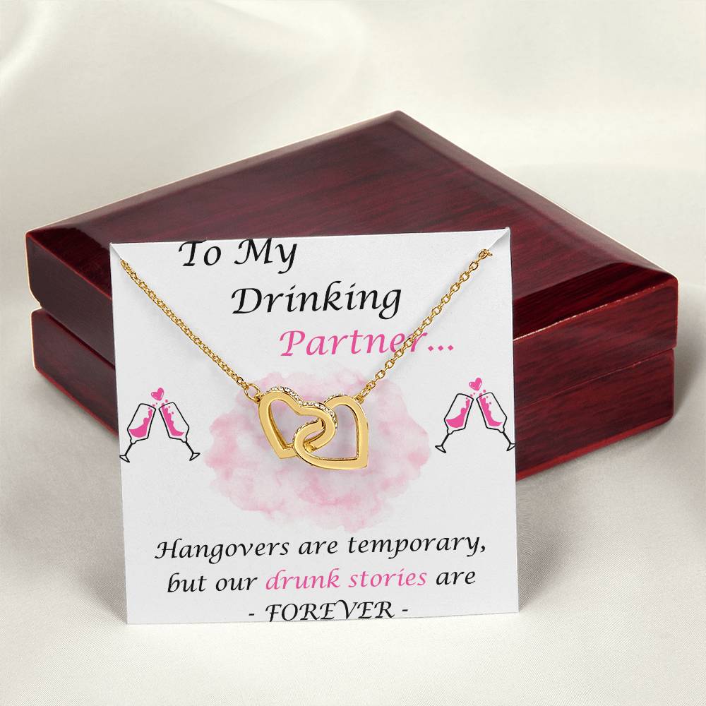 To My Drinking Partner Interlocking Hearts Necklace Message Card