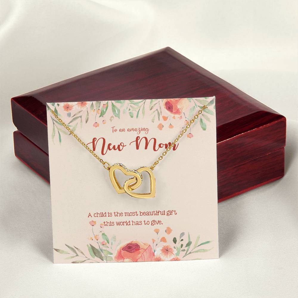 To An Amazing New Mom Mommy To Be Gift Pregnant Necklace Interlocking Hearts Necklace