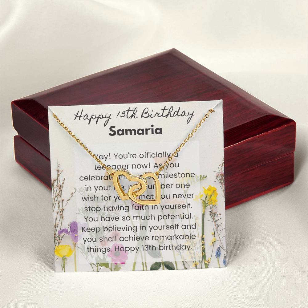 13Th Birthday Card Interlocking Hearts Necklace