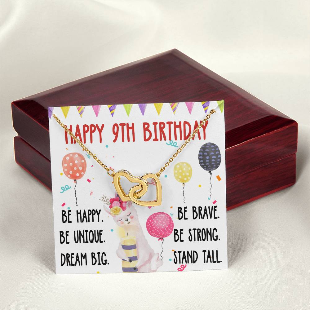 9Th Birthday Necklace Gift For Girl Daughter Birthday Gift For 9 Years Old Teen Birthday Gift Cute Llama Interlocking Hearts Necklace
