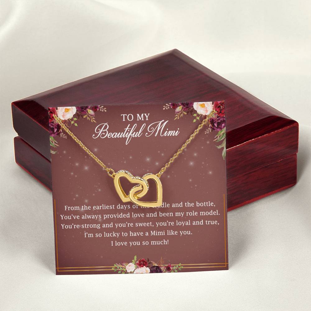 To My Beautiful Mimi Interlocking Hearts Necklace Message Card