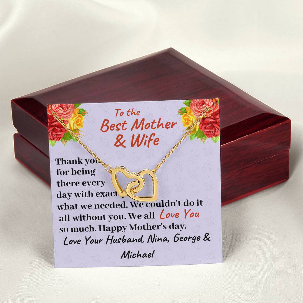 To The Best Mother And Wife Interlocking Hearts Necklace