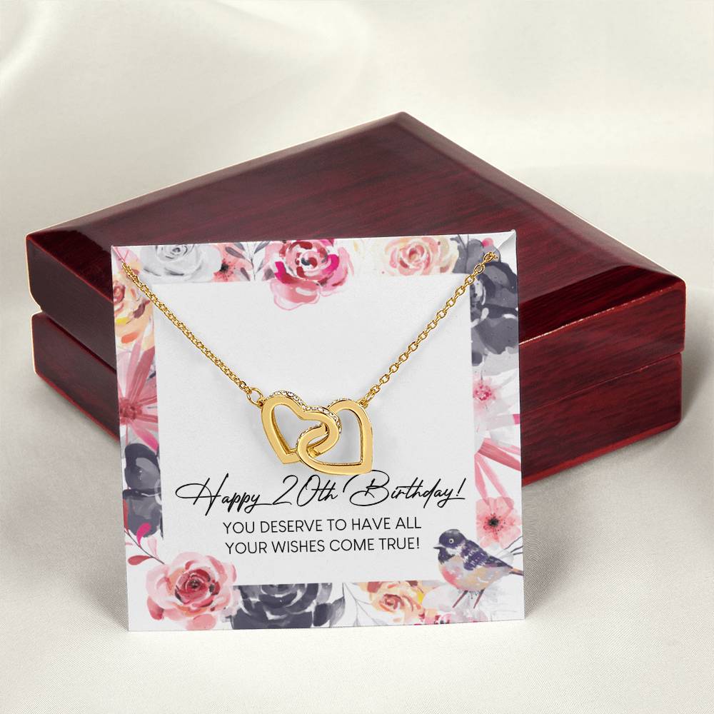 Happy 20Th Birthday Interlocking Hearts Necklace Message Card