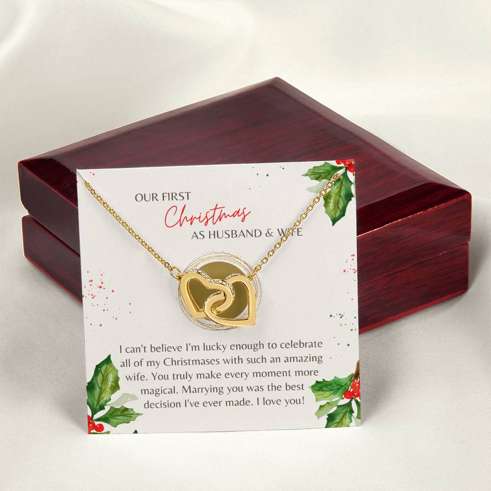 First Christmas Husband & Wife Interlocking Hearts Necklace Cream Holly