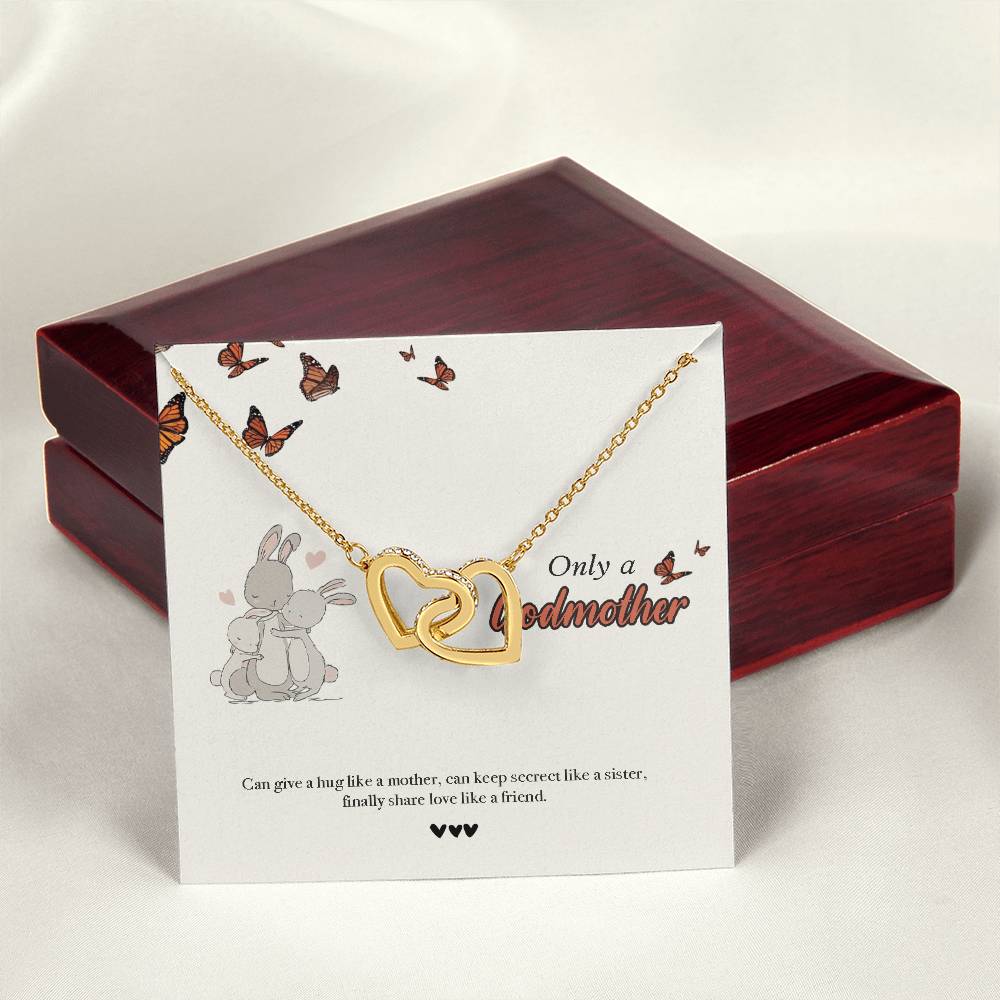 Godmother Goddaughter Gift Necklace Emotional Message Card Cute Rabbit Interlocking Hearts Necklace