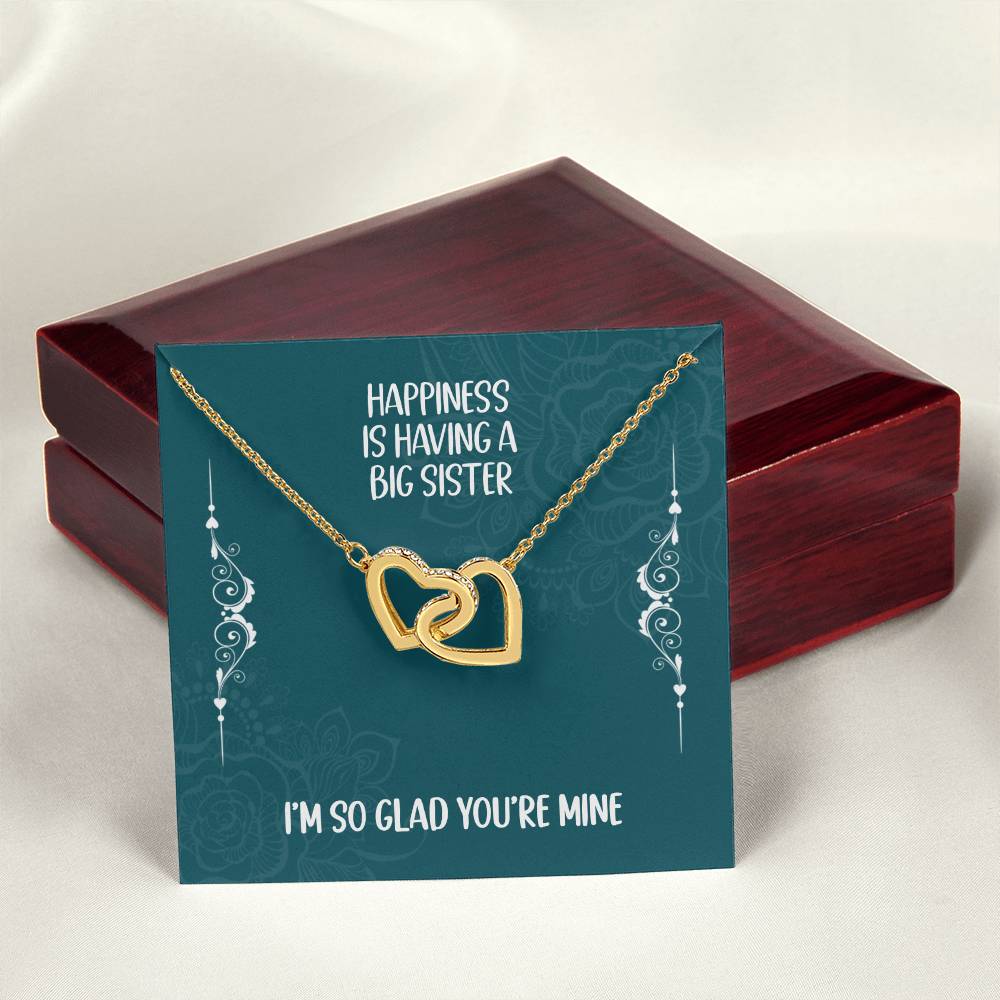 Heart Necklace Gift For Big Sister - Happiness Is Having A Big Sister Interlocking Hearts Necklace