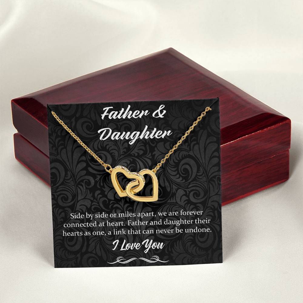 Side By Side Or Miles Apart - Father And Daughter Interlocking Hearts Necklace