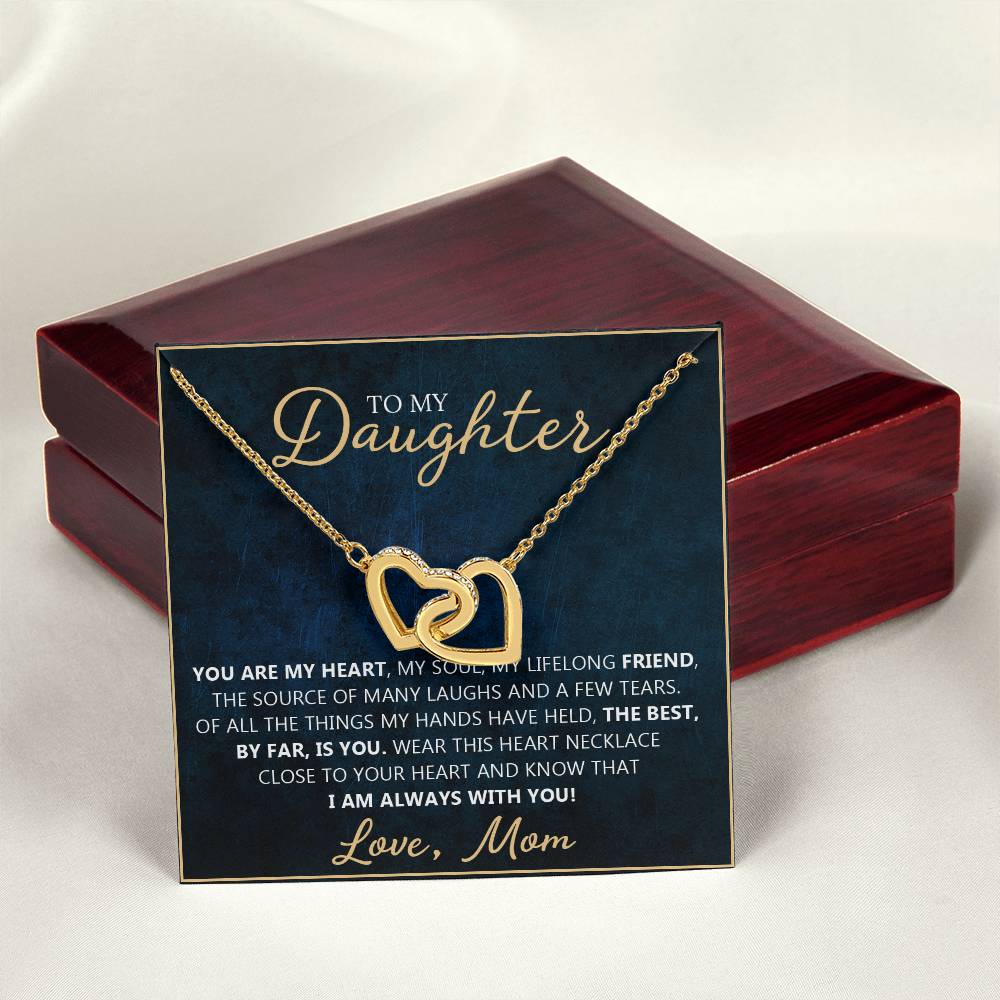 To My Daughter - You Are My Heart - Unique Heart Bonding Necklace Gift Set Interlocking Hearts Necklace