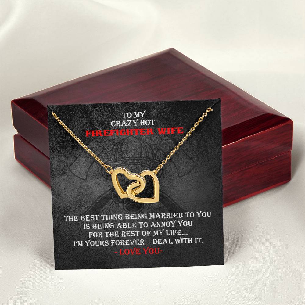 Crazy Hot Firefighter Wife Necklace Gift Interlocking Hearts Necklace