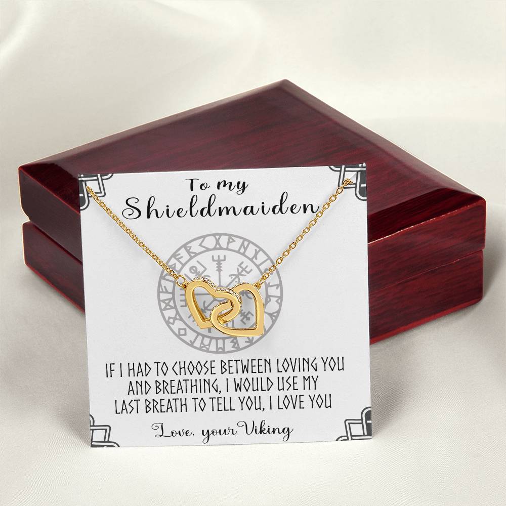 To My Shieldmaiden Interlocking Heart Necklace To Wife Necklace Shieldmaiden And Viking Interlocking Hearts Necklace