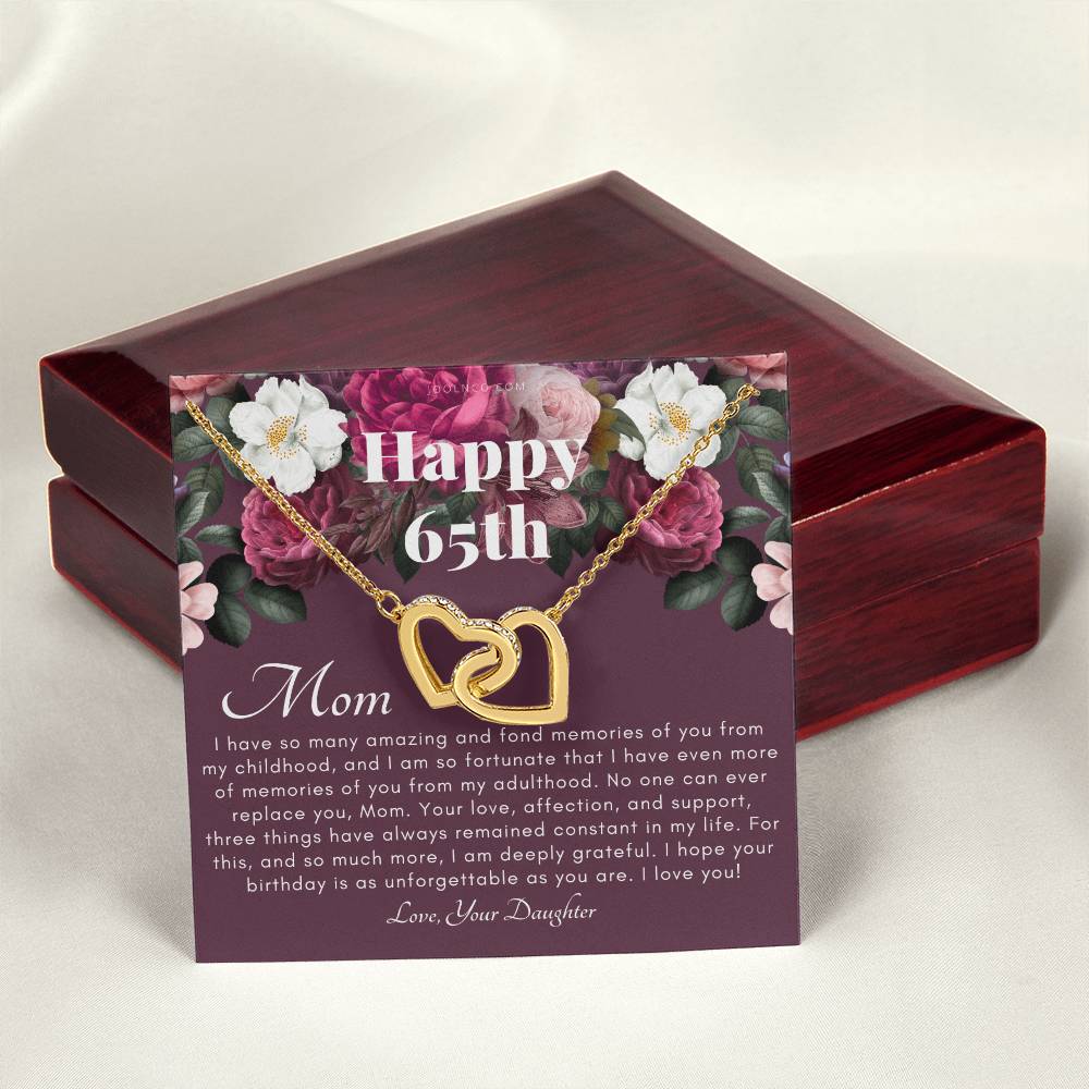 Mother'S 65Th Birthday Gift Gift For Mom On Her Birthday Gift For Mom From Daughter Mom Necklace Best Mom Gift Message Card Interlocking Hearts Necklace