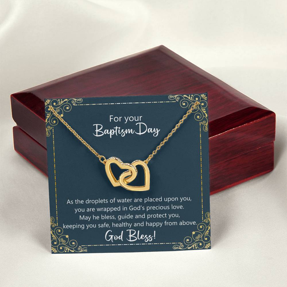 Baptism Gift - May God Keep You Safe Necklace Interlocking Hearts Necklace