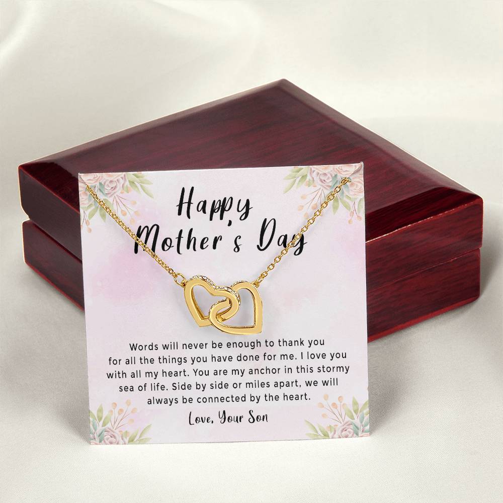 Mother'S Day Gift Necklace From Son On Interlocking Hearts Necklace