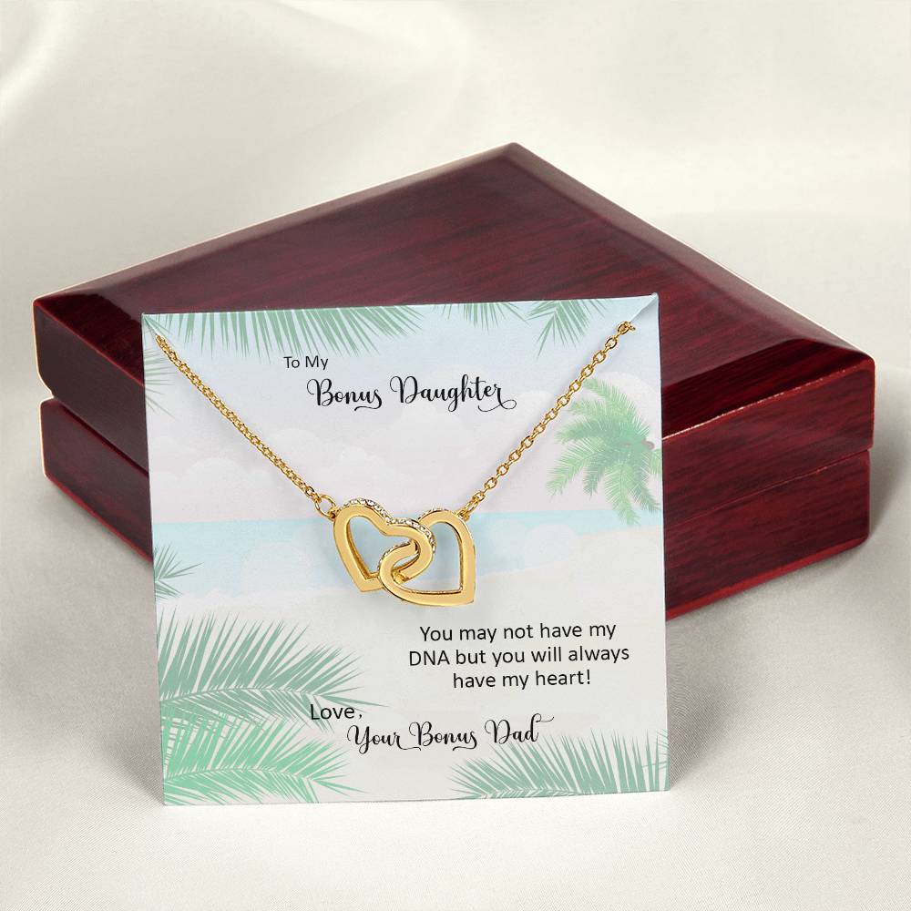 Bonus Daughter From Bonus Dad No Dna But You Have My Heart Interlocking Hearts Necklace