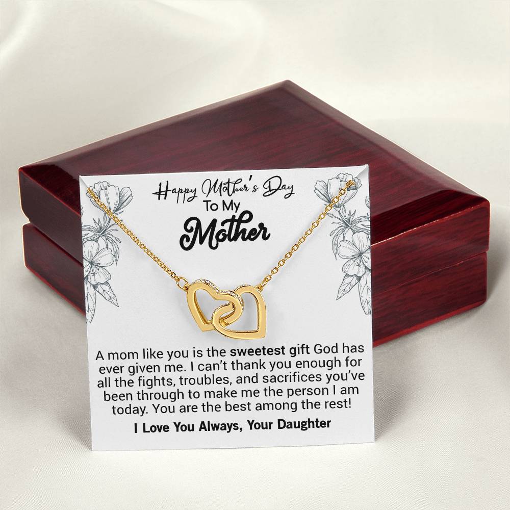 Happy Mother'S Day Mom A Mom Like You Is The Sweetest Gift. Interlocking Hearts Necklace