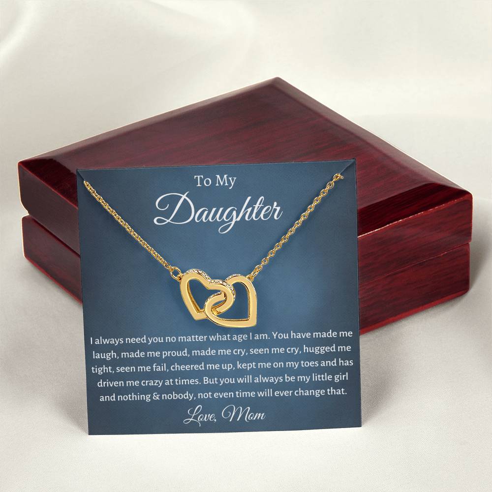 To My Daughter - Always Be My Little Girl - Heart Necklace Interlocking Hearts Necklace