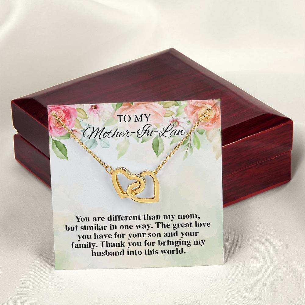 To My Mother-In-Law Thank You For Bringing My Husband Interlocking Hearts Interlocking Hearts Necklace