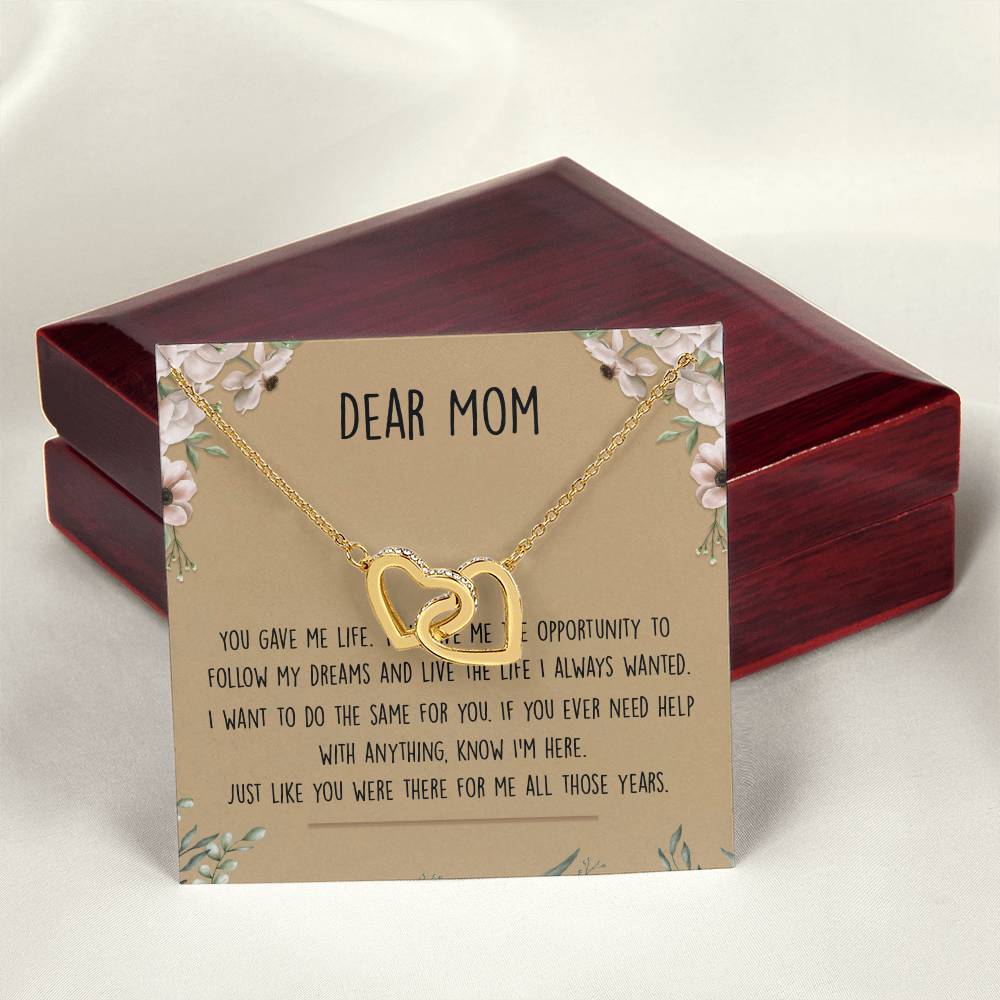 Dear Mom Interlocking Hearts Necklace Message Card