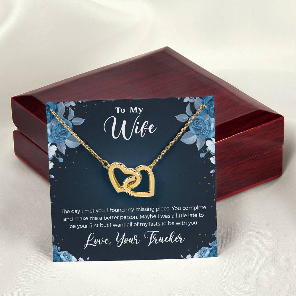 To Wife - From Trucker - You Complete Me Necklace Interlocking Hearts Necklace