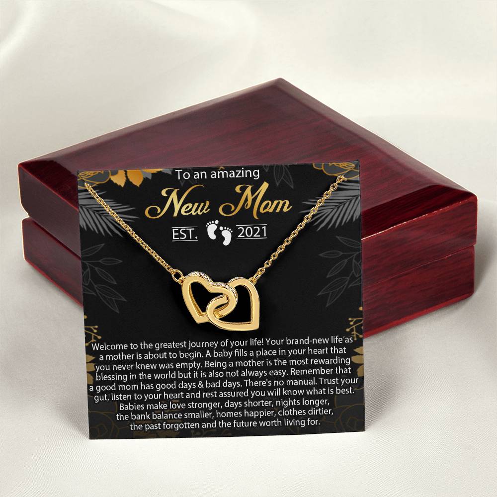 New Mom Necklace Gift Mom Est 2021 Necklace First Time Mom Necklace Baby Shower Necklace Interlocking Hearts Necklace Gift For New Mom