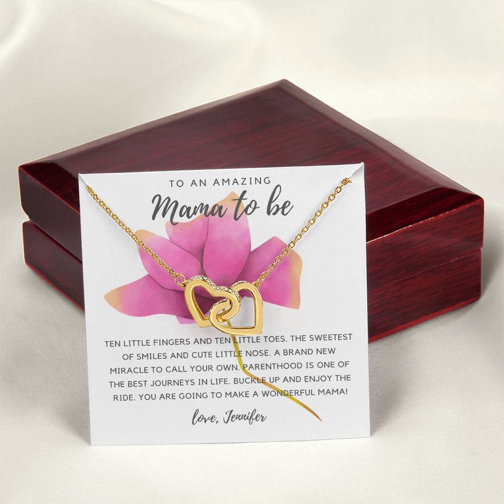 To An Amazing Mama To Be - Pink Rose Interlocking Hearts Necklace