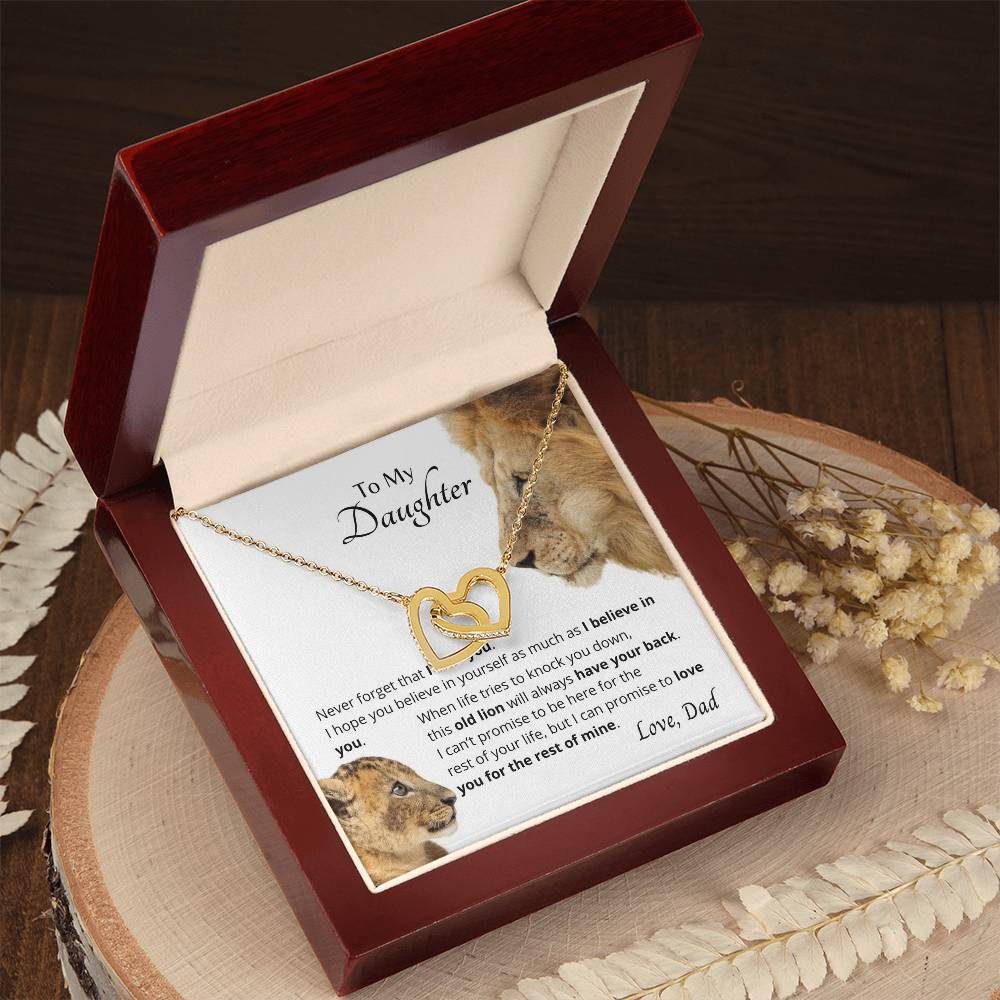 To My Daughter I Believe In You Necklace. Embellished With Cubic Zirconia Stones. Interlocking Hearts Necklace