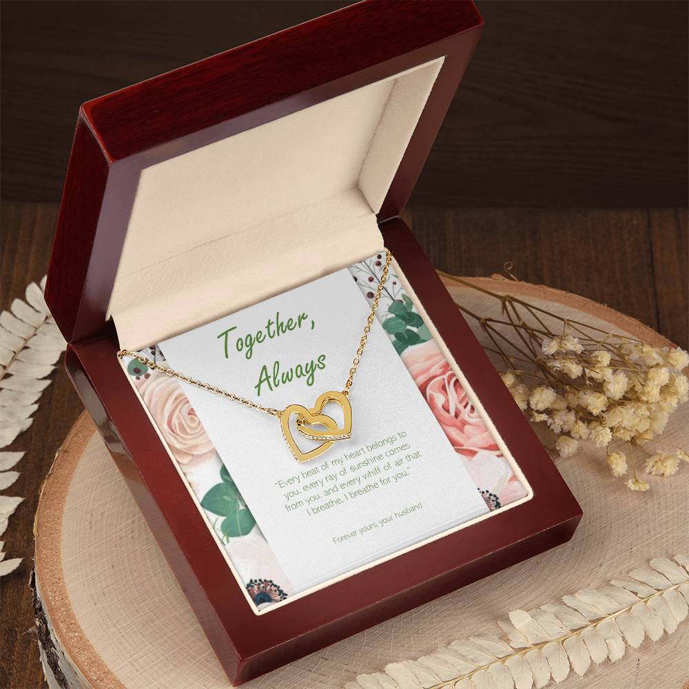 Two Hearts Necklace - Cubic Zirconia Stones Interlocking Hearts Necklace