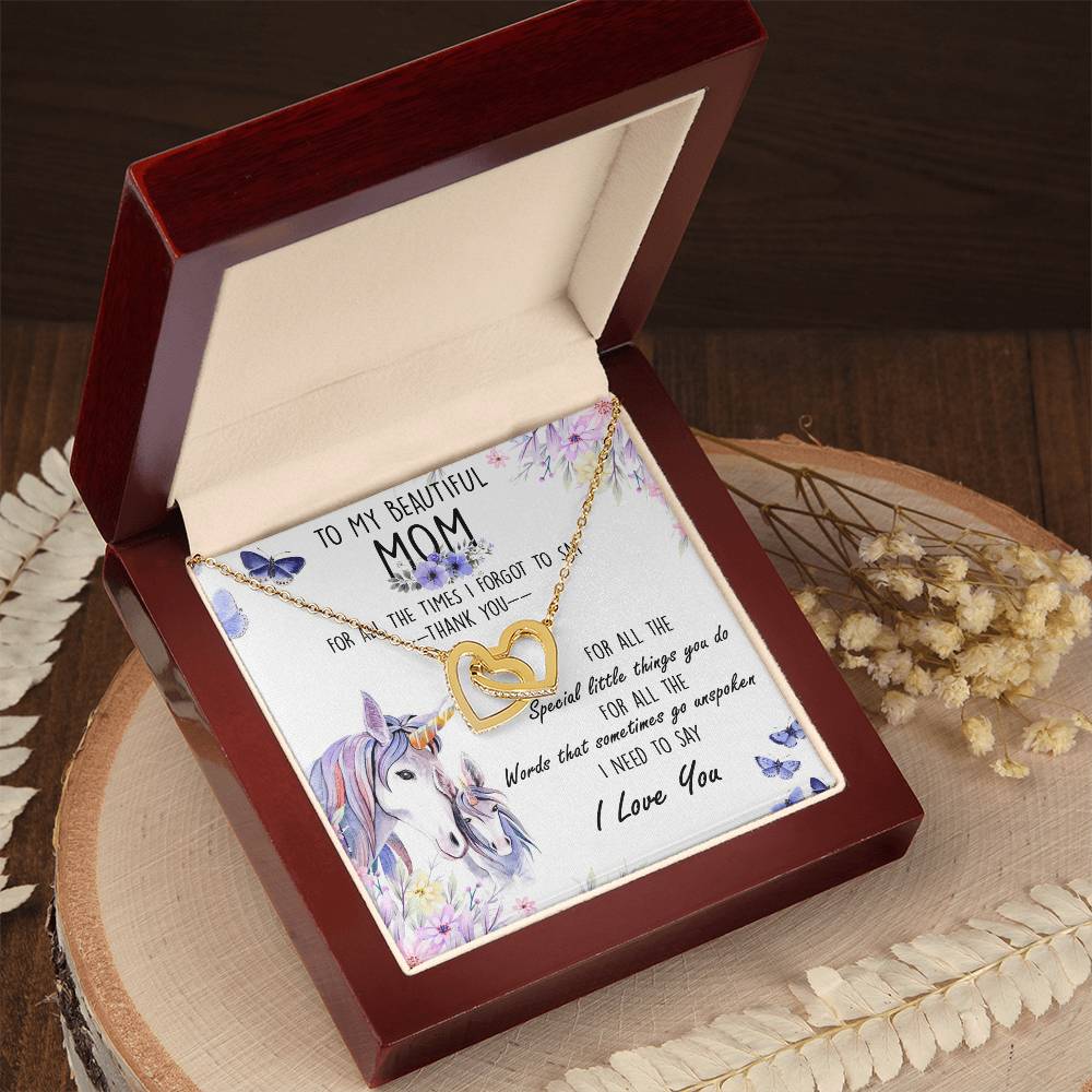 To My Beautiful Mom Interlocking Hearts Necklace Message Card