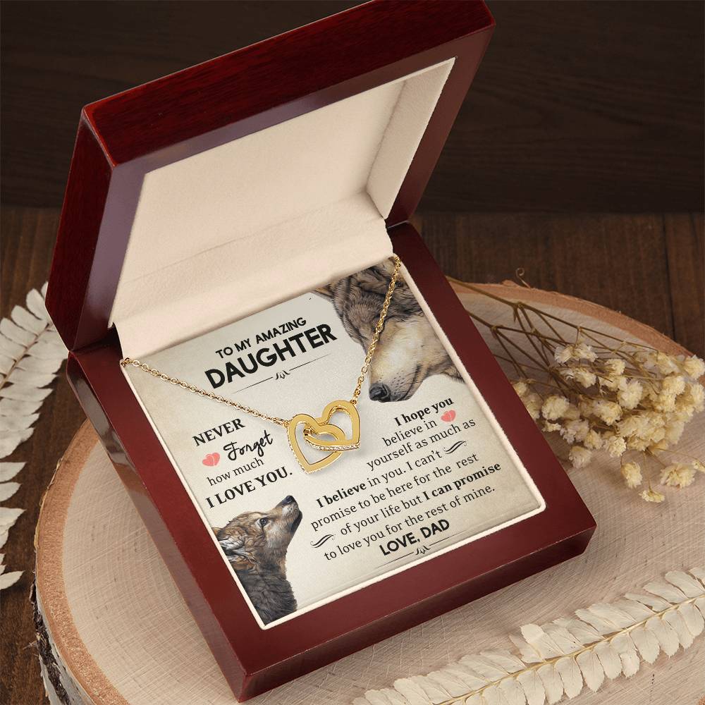 To My Amazing Daughter - Never Forget - I Love You - Love Dad Interlocking Hearts Necklace