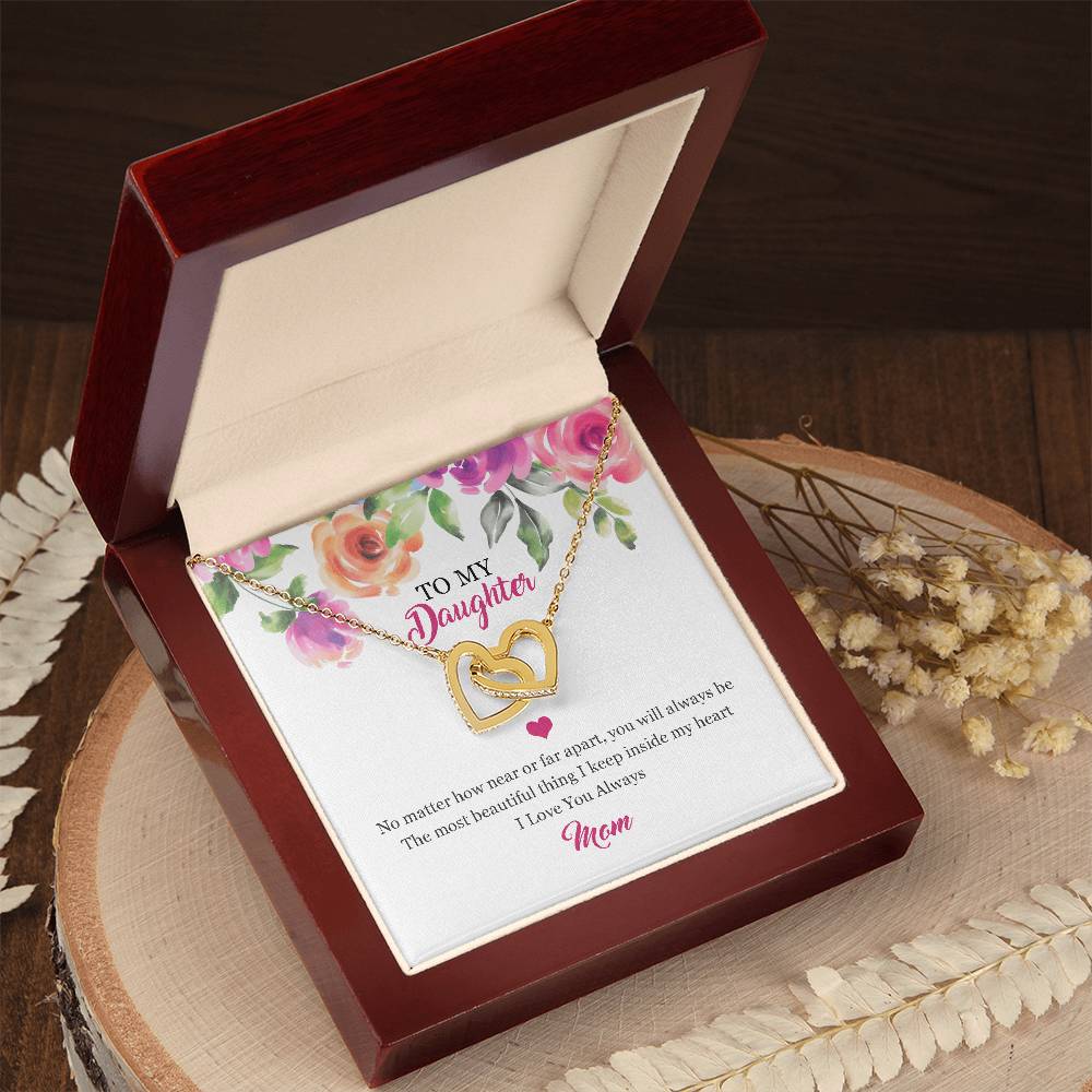 To My Daughter - You Are The Most Beautiful Thing I Keep Inside My Heart Necklace Interlocking Hearts Necklace