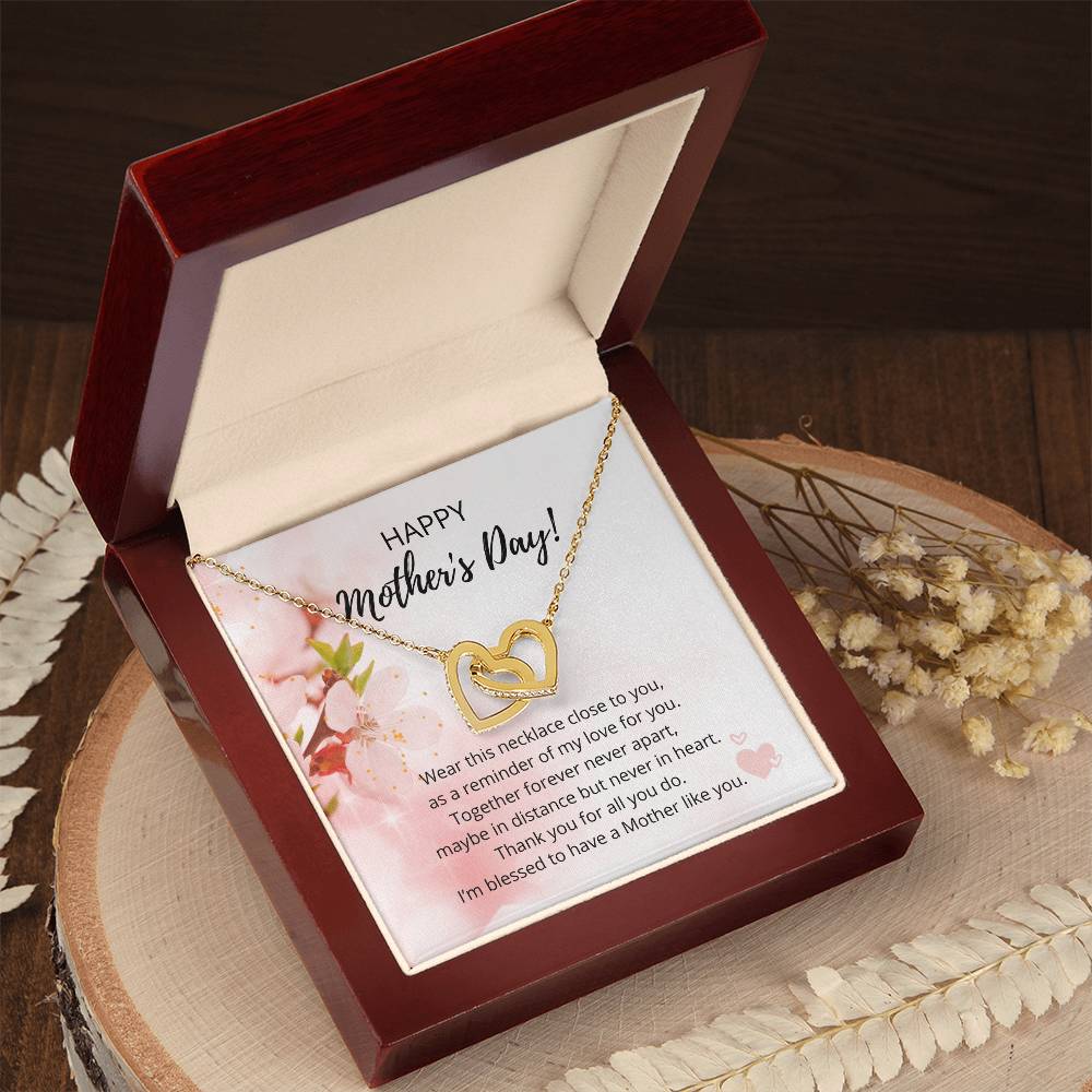 Mother'S Day Interlocking Heart Necklace - 316 Steel With 18K Rose Gold Finish And Cubic Zirconia Stones Interlocking Hearts Necklace