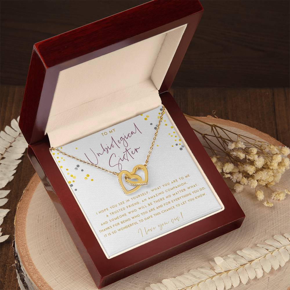 To My Unbiological Sister! Interlocking Hearts Necklace