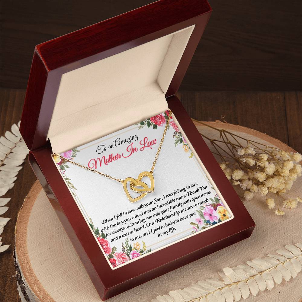 To An Amazing Mother In Law Thank You Interlocking Hearts Necklace