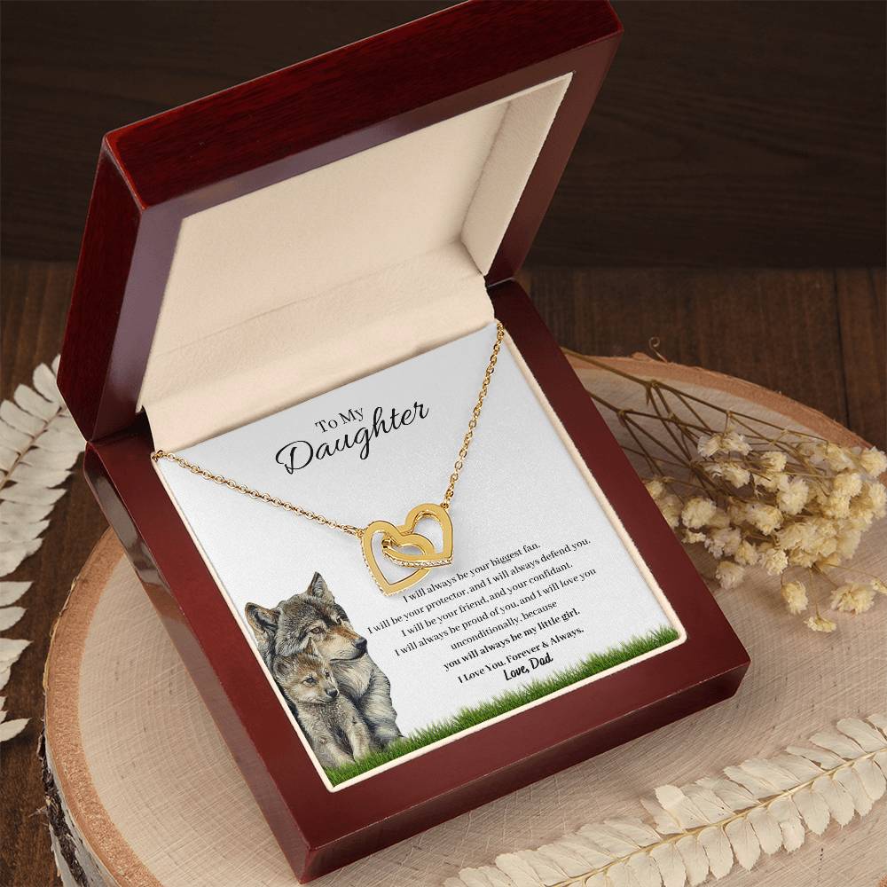 To My Daughter - I Will Always Be Your Biggest Fan Wolf And Pup Interlocking Hearts Necklace
