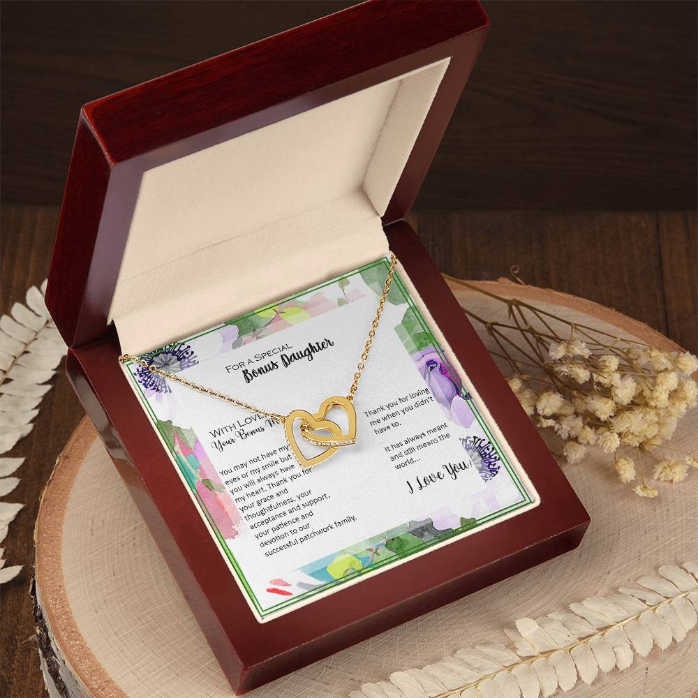 Bonus Daughter From Bonus Mom No Dna But You Have My Heart Interlocking Hearts Necklace