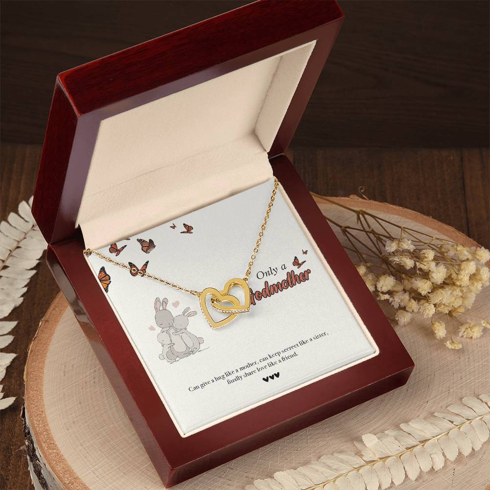 Godmother Goddaughter Gift Necklace Emotional Message Card Cute Rabbit Interlocking Hearts Necklace