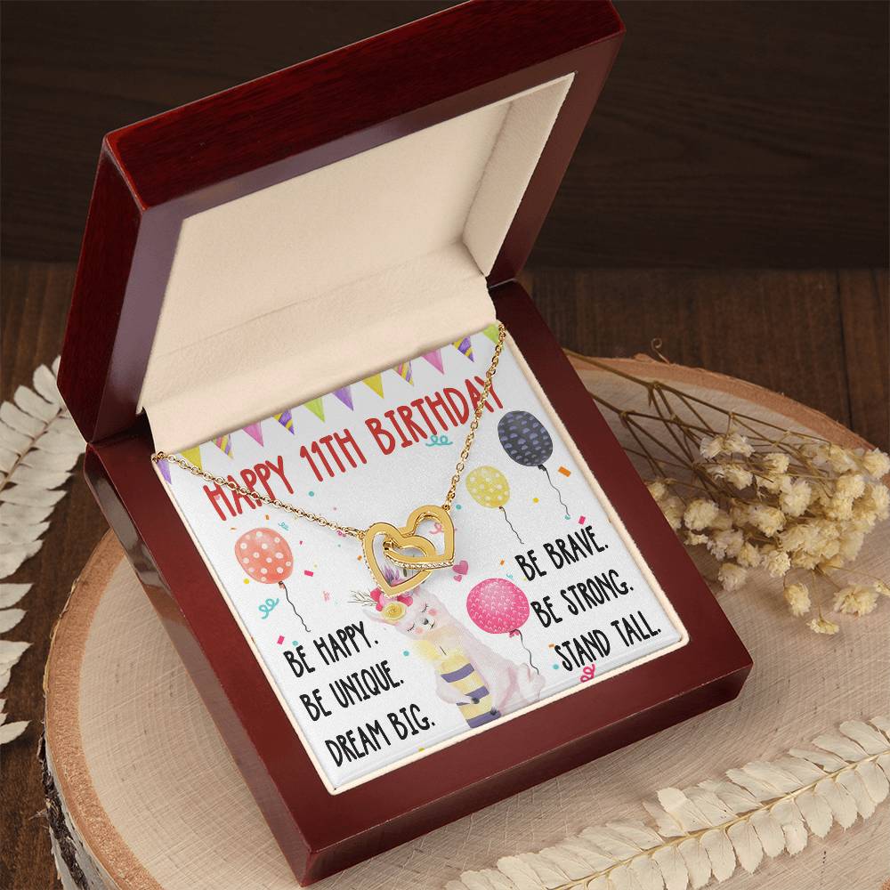 11Th Birthday Necklace Gift For Girl Daughter Birthday Gift For 11 Years Old Teen Birthday Gift Cute Llama Interlocking Hearts Necklace