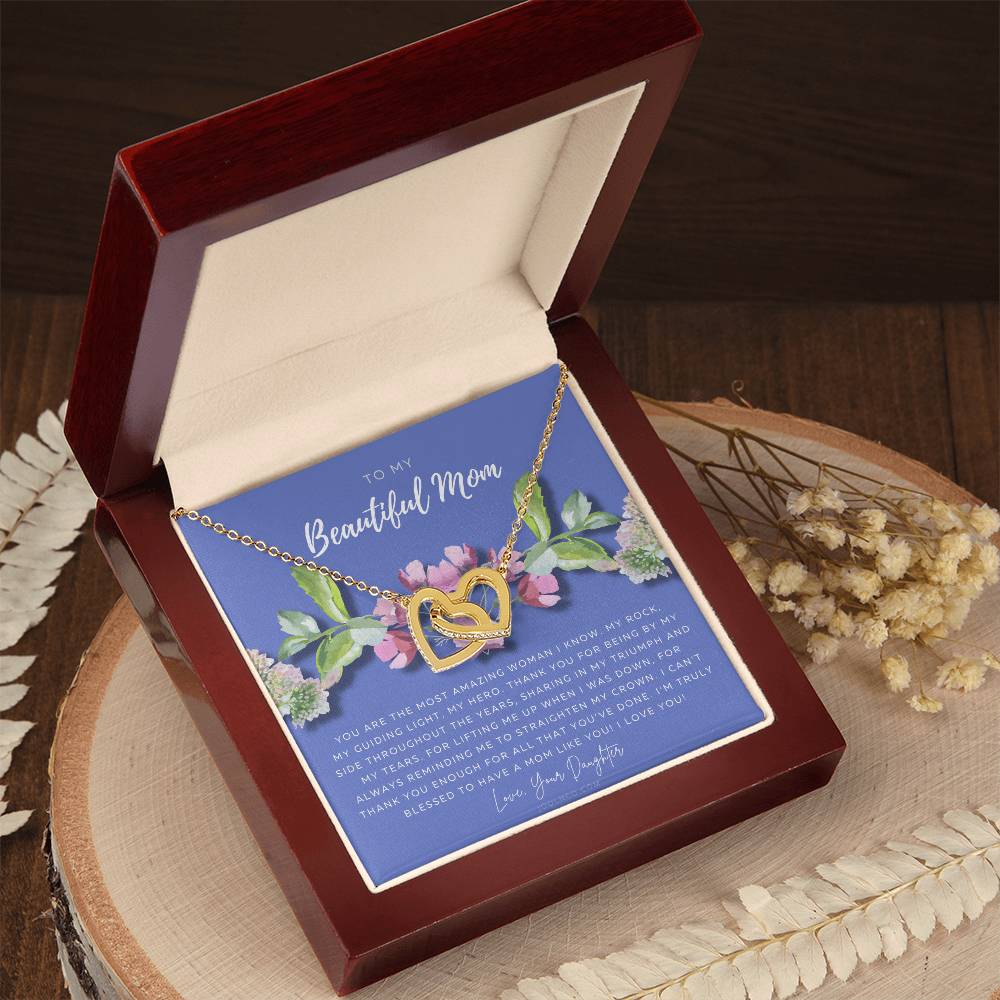 To My Beautiful Mom Necklace Beautiful Mom Gift Mother’S Day Gift Birthday Gift Gift From Daughter On Wedding Day Interlocking Hearts Necklace