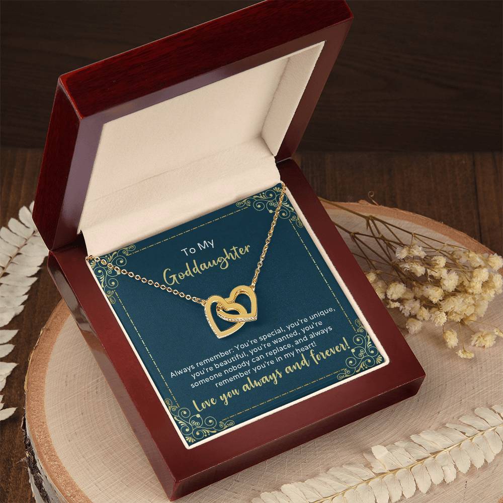 To My Goddaughter Gift - Nobody Can Replace My Granddaughter Heart Necklace Interlocking Hearts Necklace