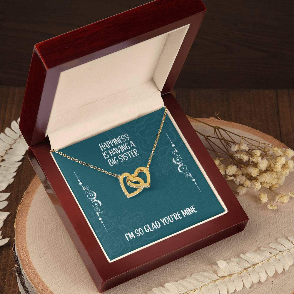 Heart Necklace Gift For Big Sister - Happiness Is Having A Big Sister Interlocking Hearts Necklace