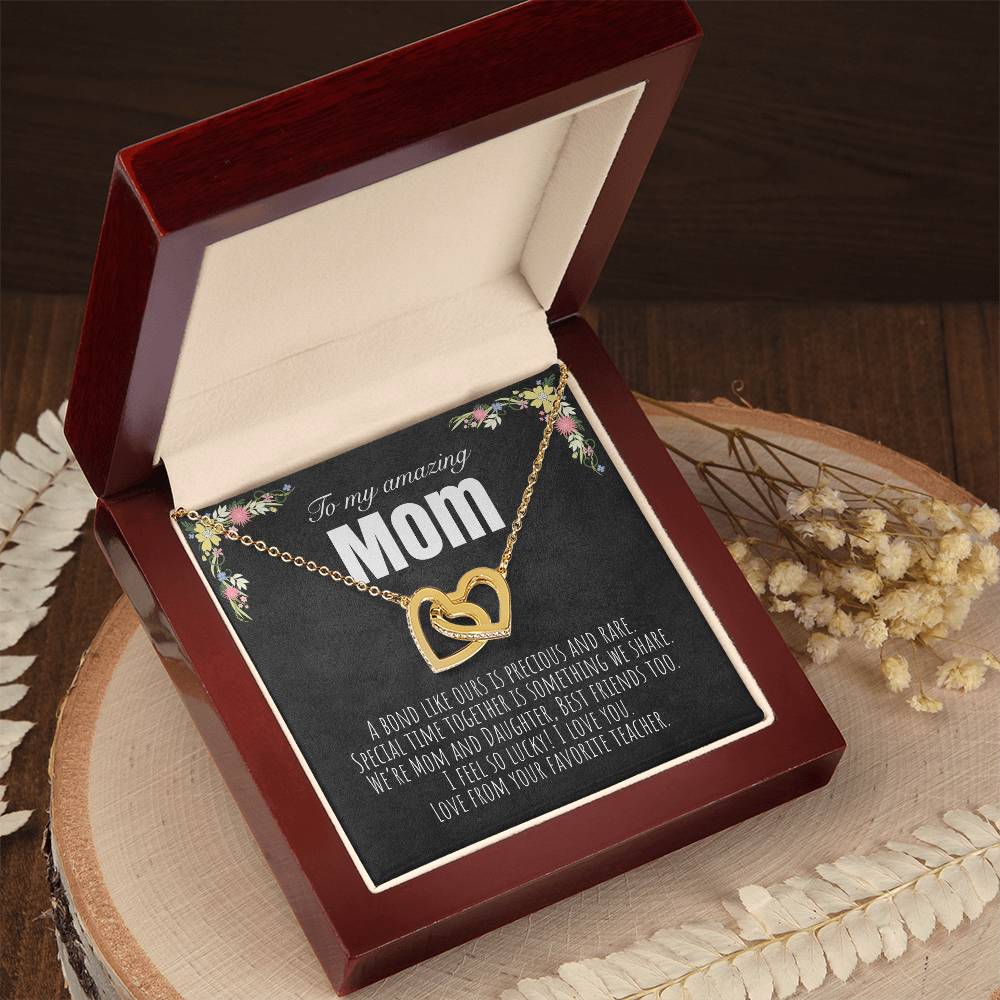 To My Mom - From Your Favorite Teacher Interlocking Hearts Necklace