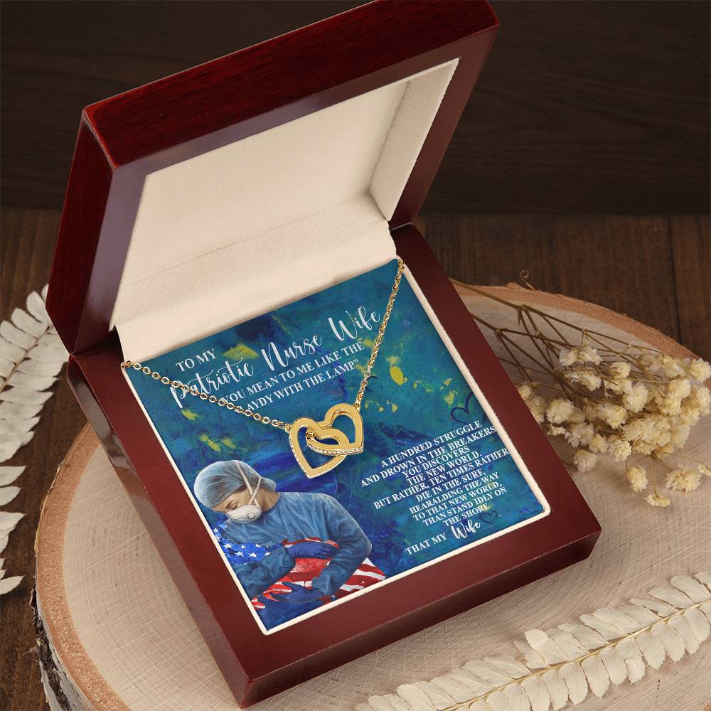 To My Patriotic Nurse Wife Interlocking Hearts Necklace