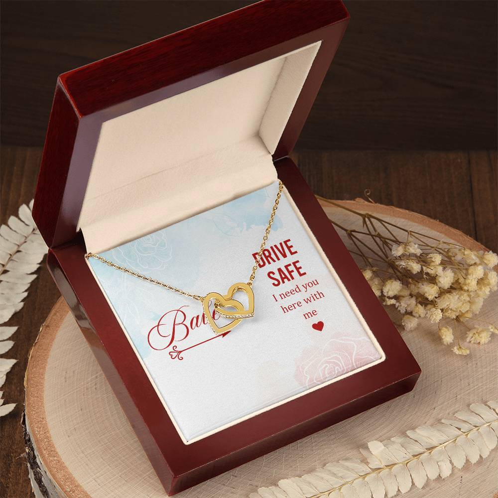 Babe - Drive Safe I Need You Here With Me - Interlocking Heart Necklace Interlocking Hearts Necklace