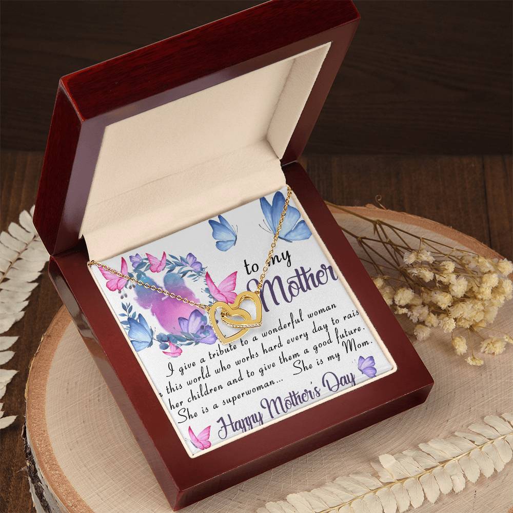 To My Mom- Pendant Necklace Birthday Gift Mothers Day Gift Jewelry For Her Interlocking Hearts Necklace